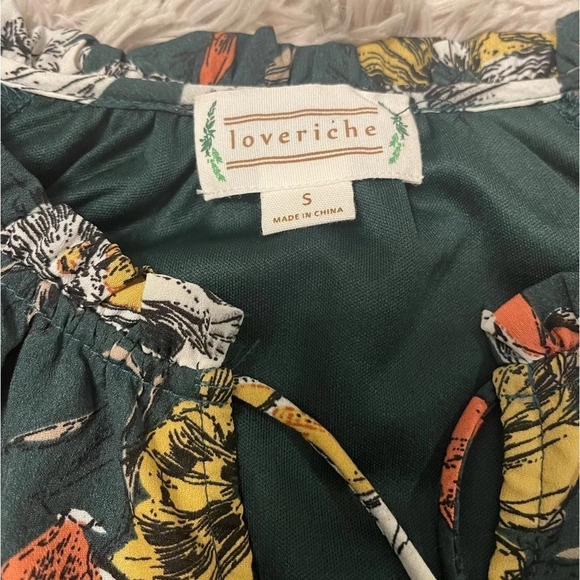 Loveriche Green Floral Dress Tunic with Ruffle Bell Sleeves Size Small - Picture 4 of 7